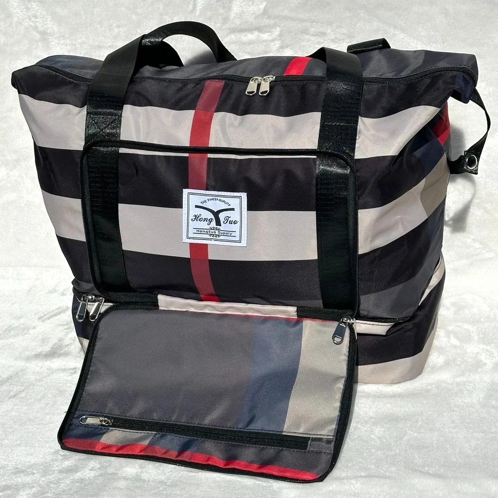 Large Travel Tote Duffel Bag Foldable Waterproof Gym Bag Shoe Section Carry On